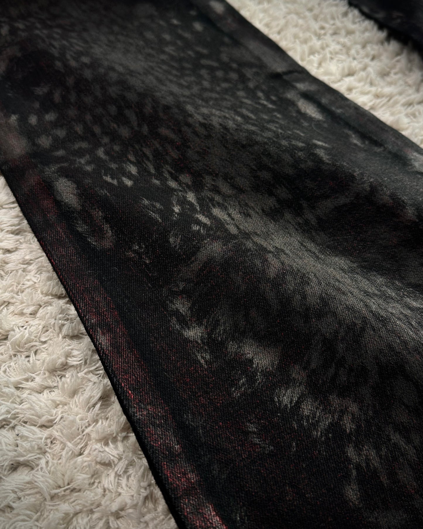 Tornado Mart Crimson Waxed Leopard Pattern Flared Jeans