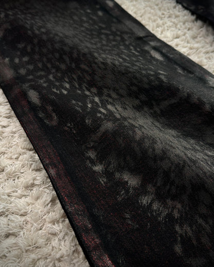 Tornado Mart Crimson Waxed Leopard Pattern Flared Jeans