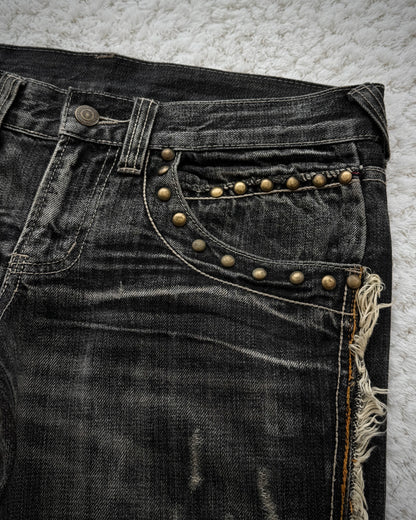 Tornado Mart Studded Spiral Fringe Flared Jeans