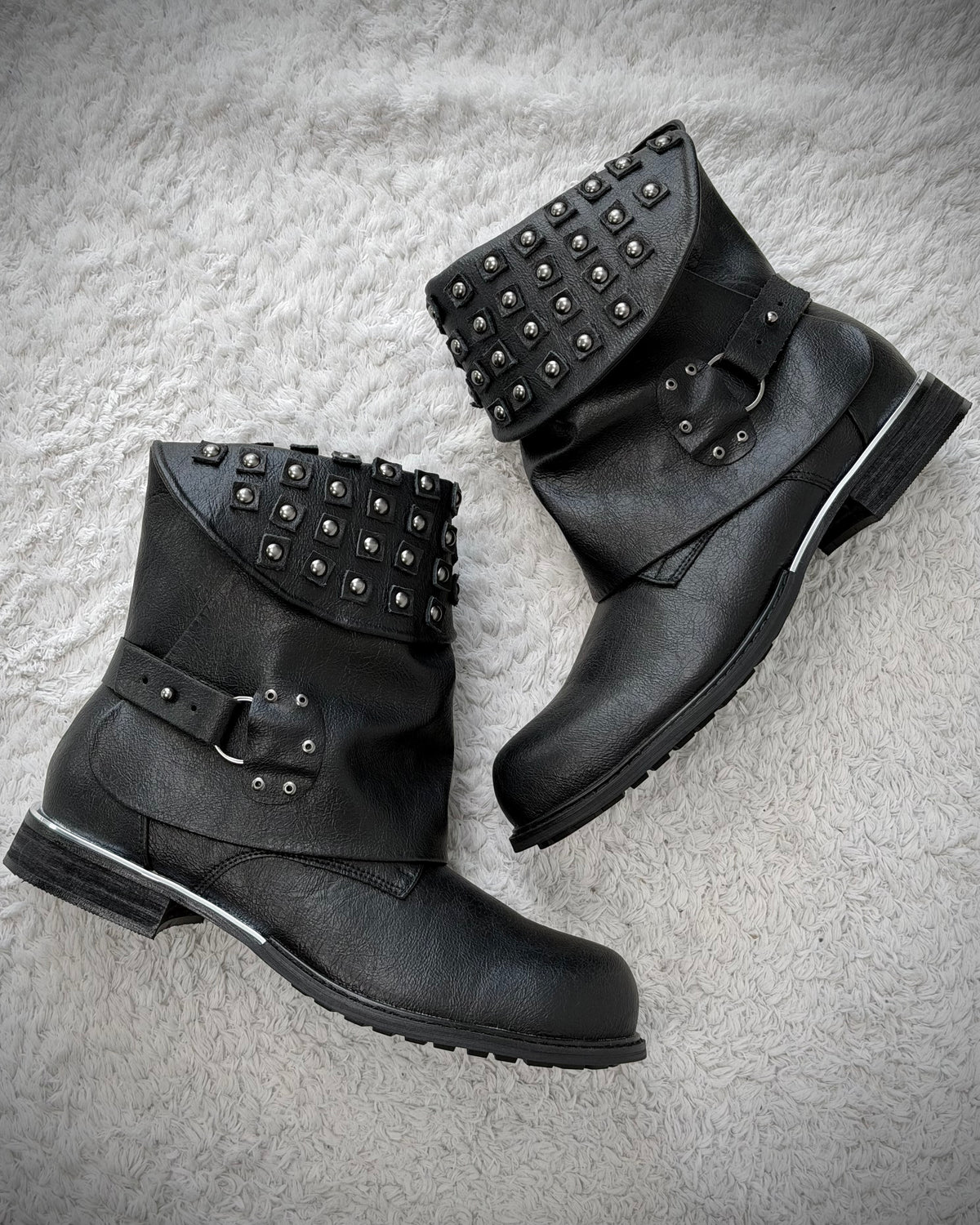 Studded Double Layered Leather Boots