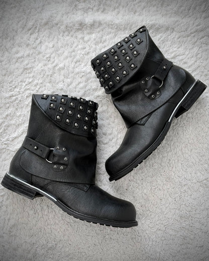Studded Double Layered Leather Boots