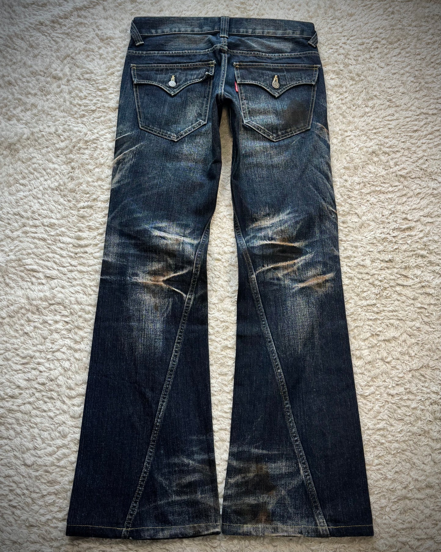 Tornado Mart Mud Clawmarks Washed Flap Pocket Flared Jeans
