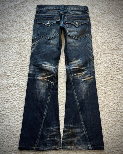 Tornado Mart Mud Clawmarks Washed Flap Pocket Flared Jeans
