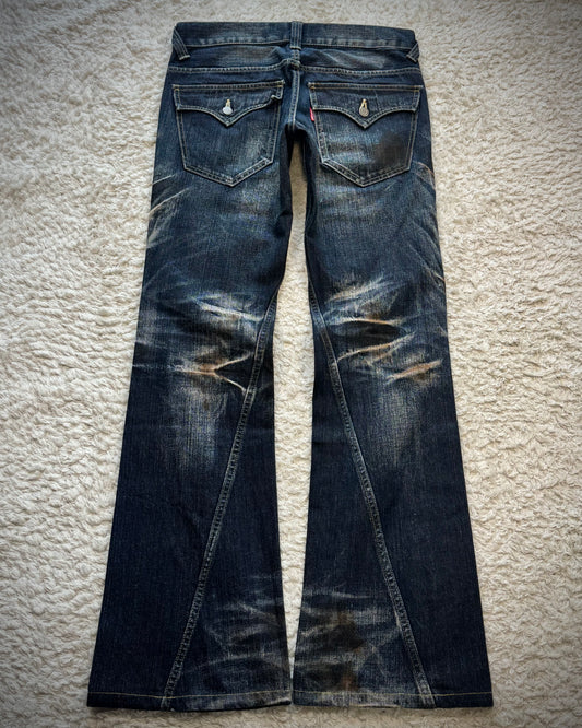 Tornado Mart Mud Clawmarks Washed Flap Pocket Flared Jeans
