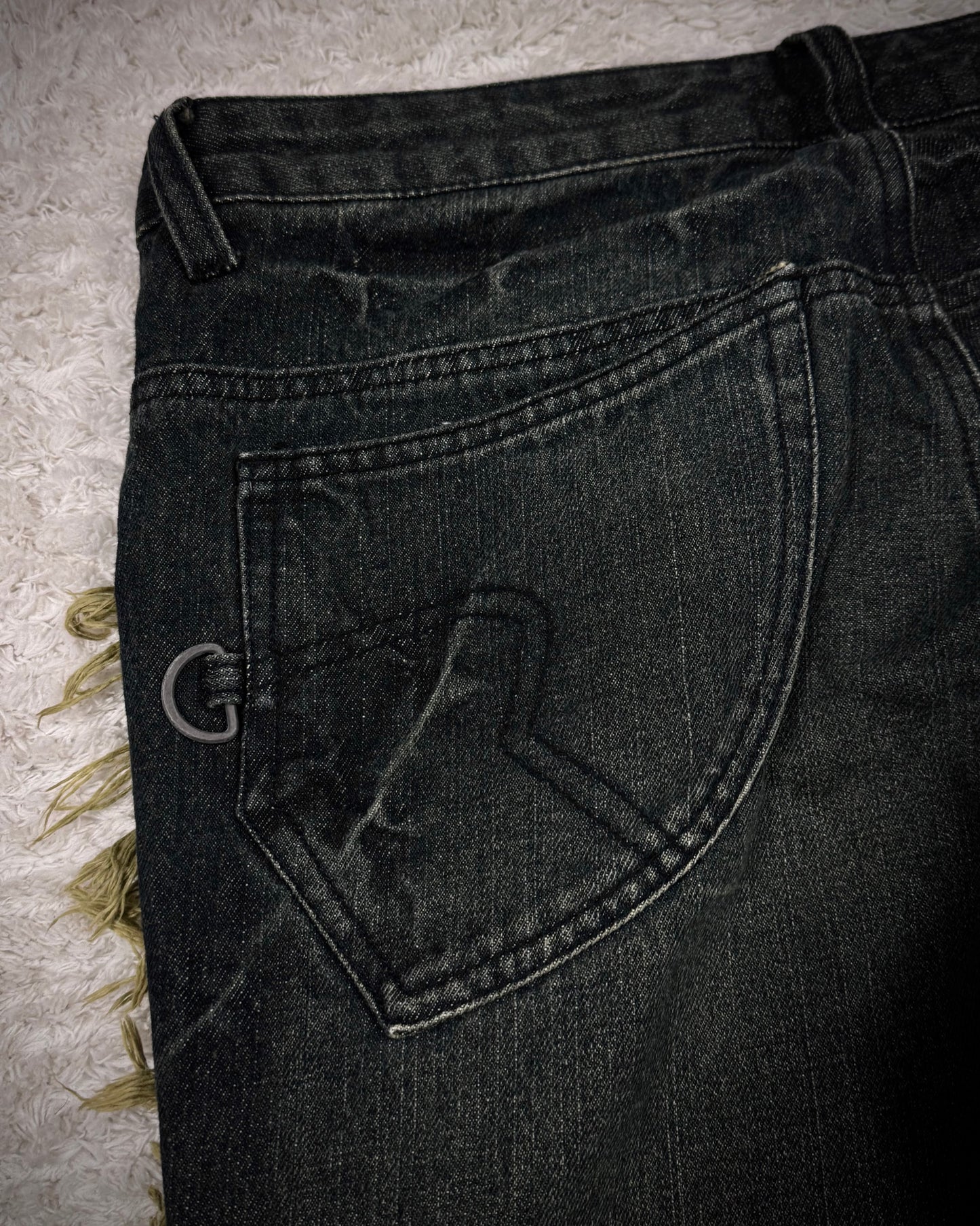 Black Baccara Fringed Zebra Washed Flared Jeans