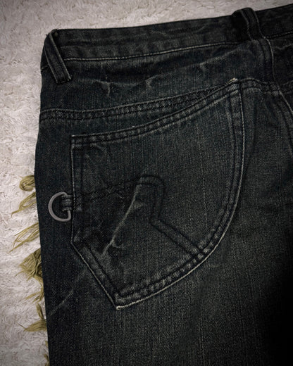 Black Baccara Fringed Zebra Washed Flared Jeans