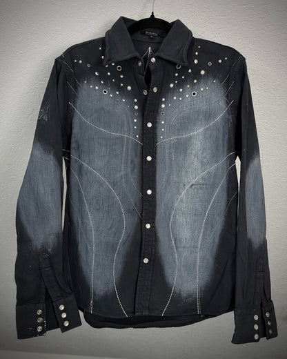 In The Attic Stitched Studded Ocean Button Up Shirt