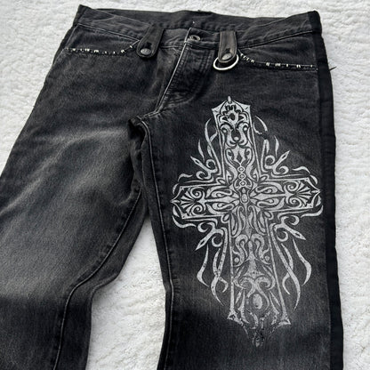 5351 Pour Les Hommes Cross Pierced & Studded Leather Detailing Bootcut Jeans