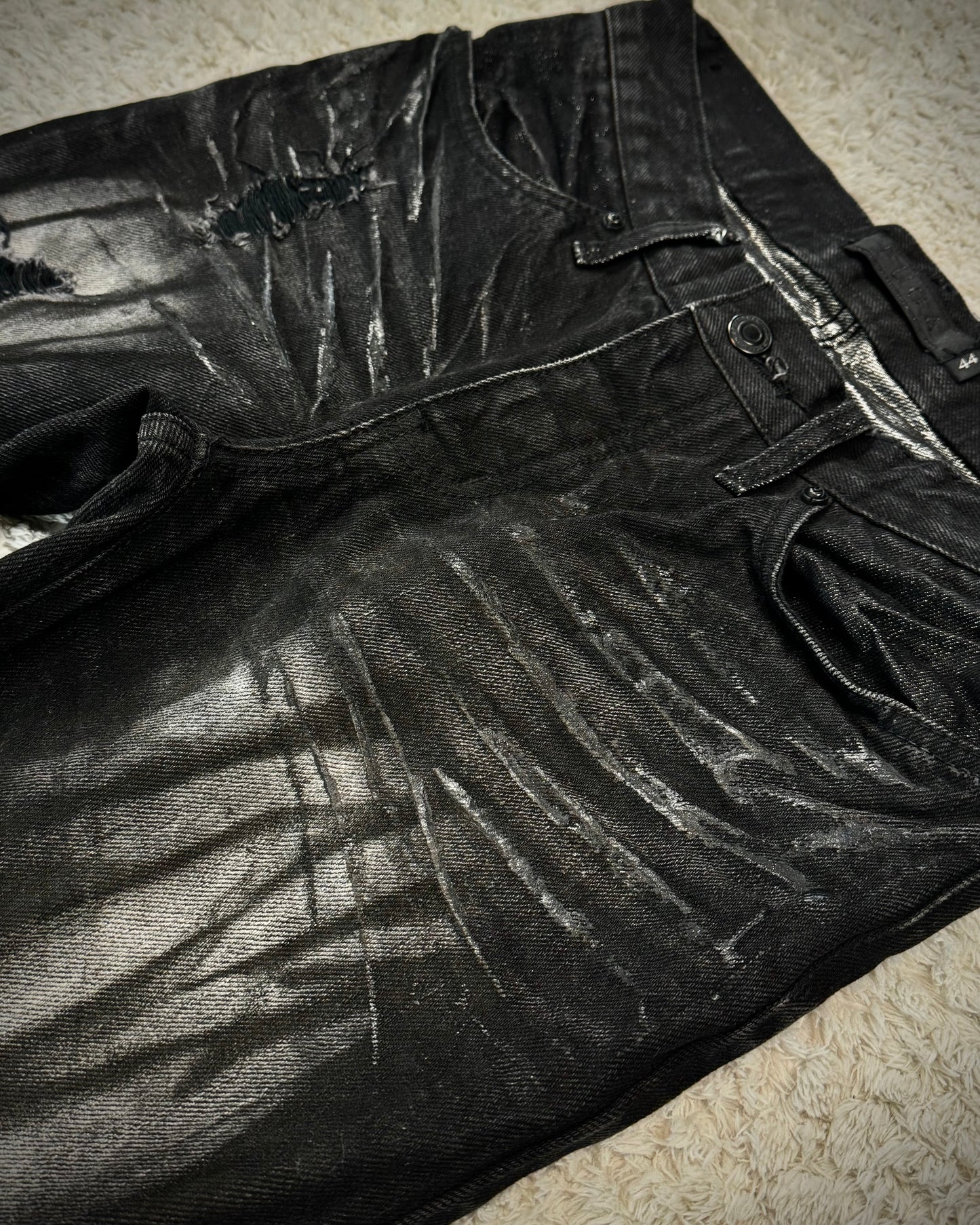 Fuga Whisker Coated Charcoal Washed Flared Jeans