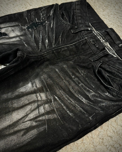 Fuga Whisker Coated Charcoal Washed Flared Jeans