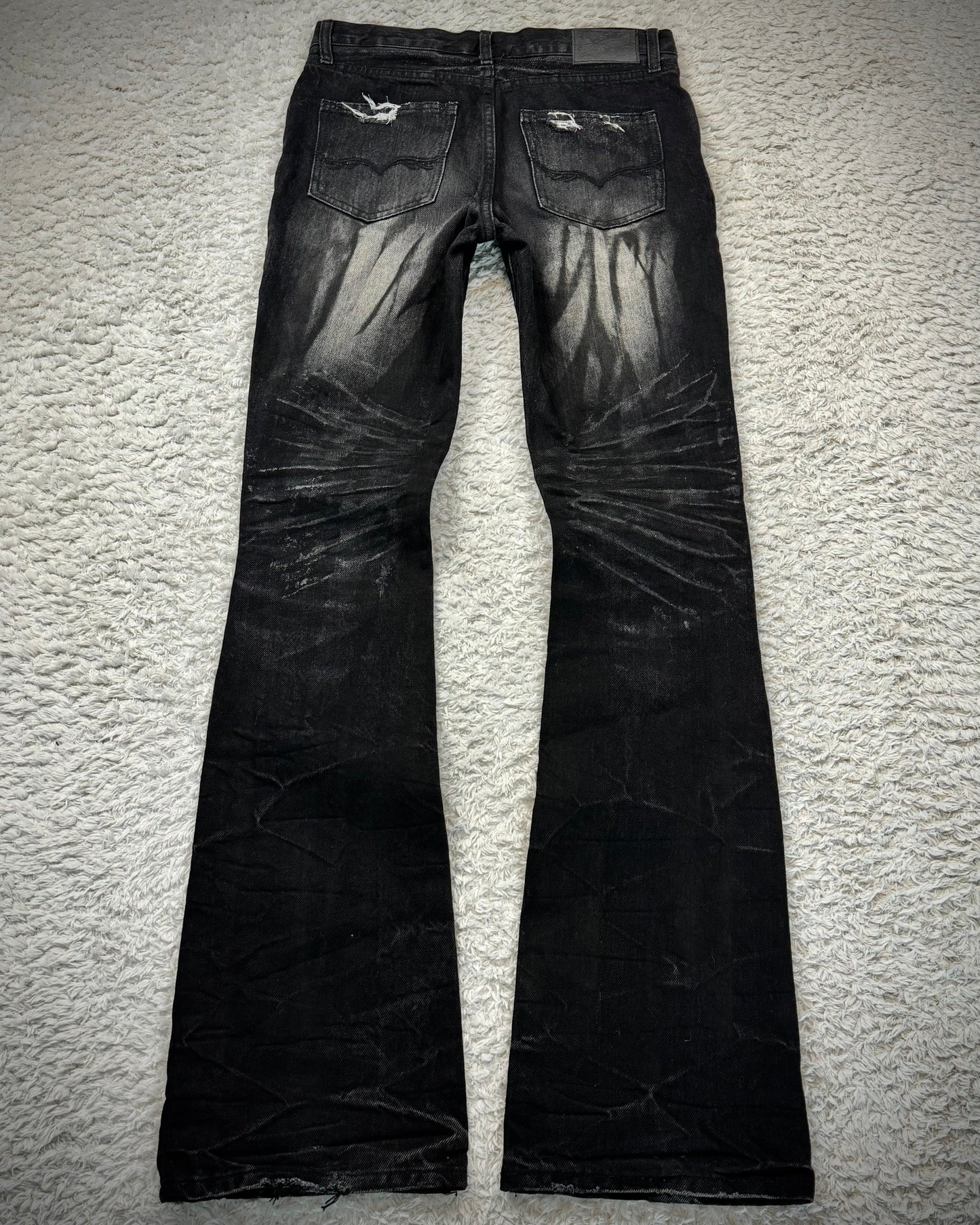 Fuga Whisker Coated Charcoal Washed Flared Jeans
