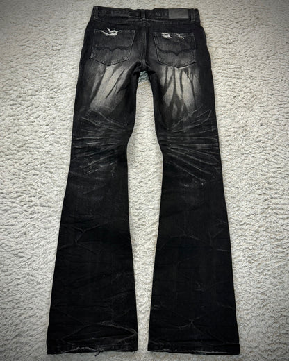 Fuga Whisker Coated Charcoal Washed Flared Jeans