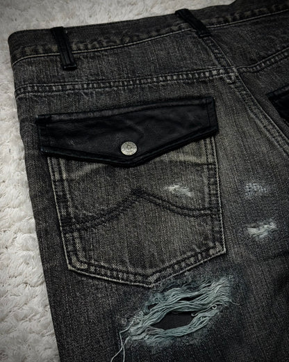 Back Bone Leather Repaired Flared Jeans