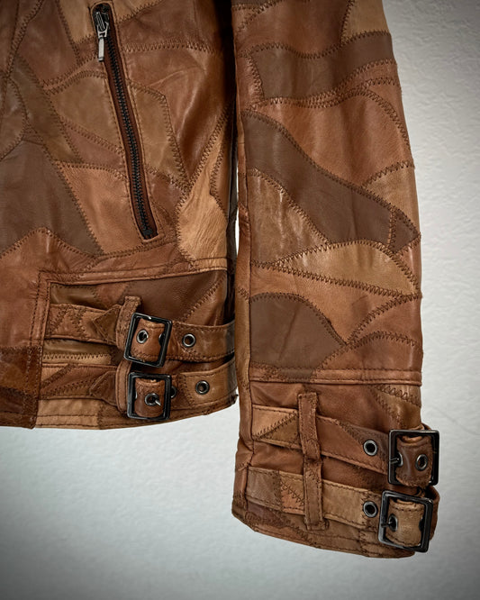 All The Way Scar Stitched Patchwork Leather Jacket