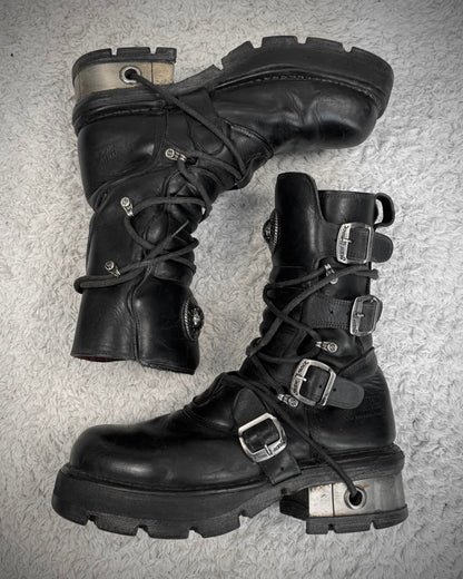 New Rock Steel Heel High Top Leather Boots
