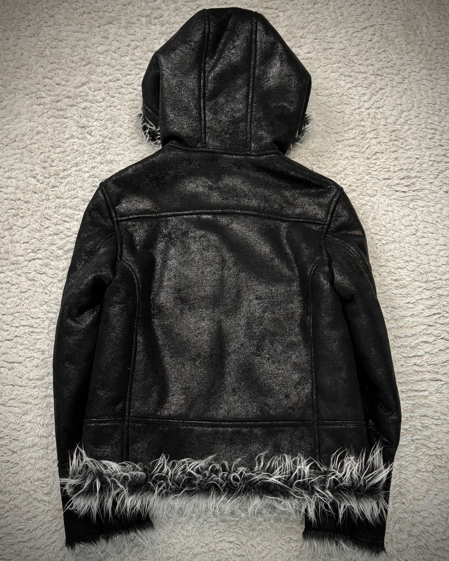 Semantic Design Luster Textured Fur Interior Hooded Jacket