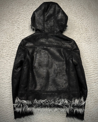 Semantic Design Luster Textured Fur Interior Hooded Jacket