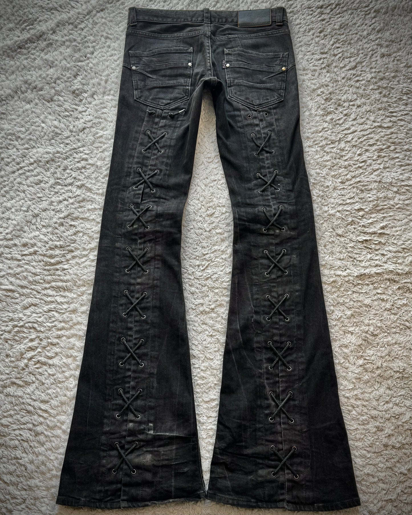 Tornado Mart Backlace Whisker Washed Flared Jeans