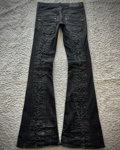 Tornado Mart Backlace Whisker Washed Flared Jeans