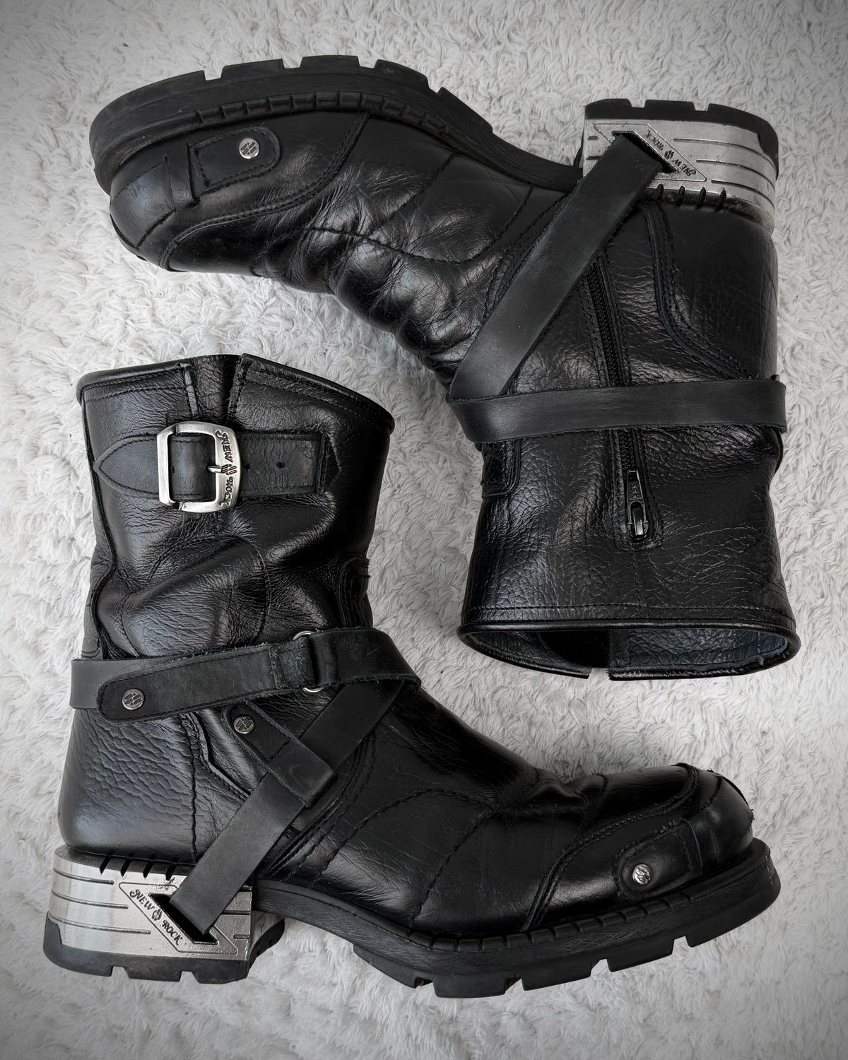 New Rock Steel Heel Belted Leather Boots