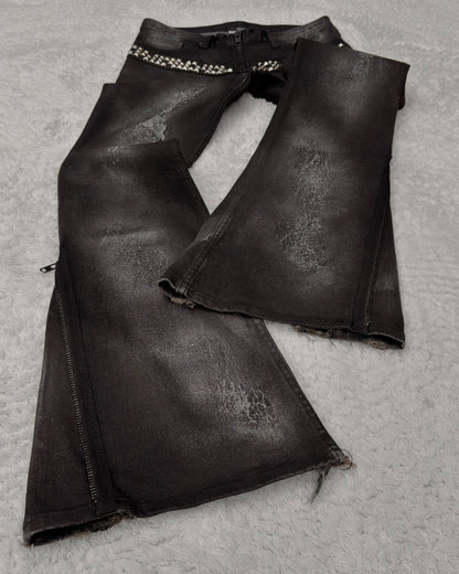LED Rechwe Veronica Arizona Crack Waxed Studded Flared Jeans