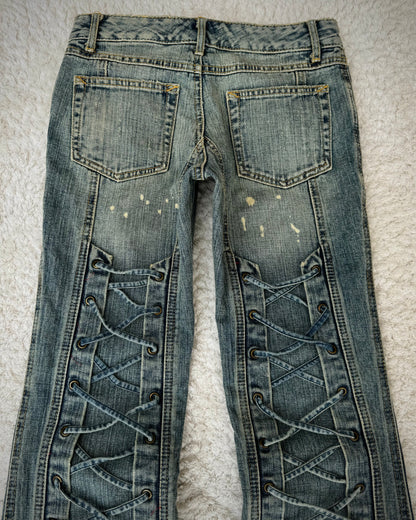 Tornado Mart Backlace Paint Splatter Flared Jeans