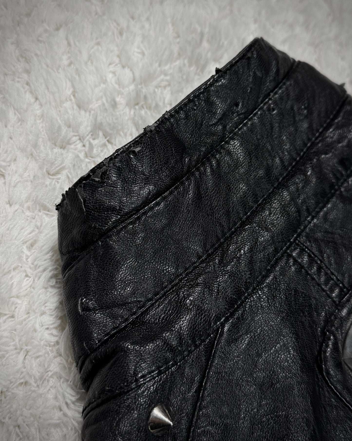 Affliction Spike Studded Metal Badge Leather Jacket