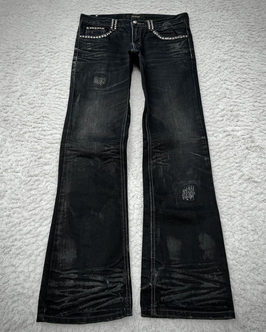 Solberry Studded Pierced Waxed Bootcut Jeans
