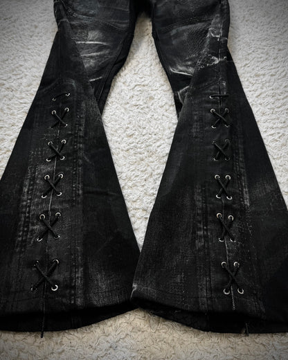 Tornado Mart Python Coated Lace Up Flared Jeans