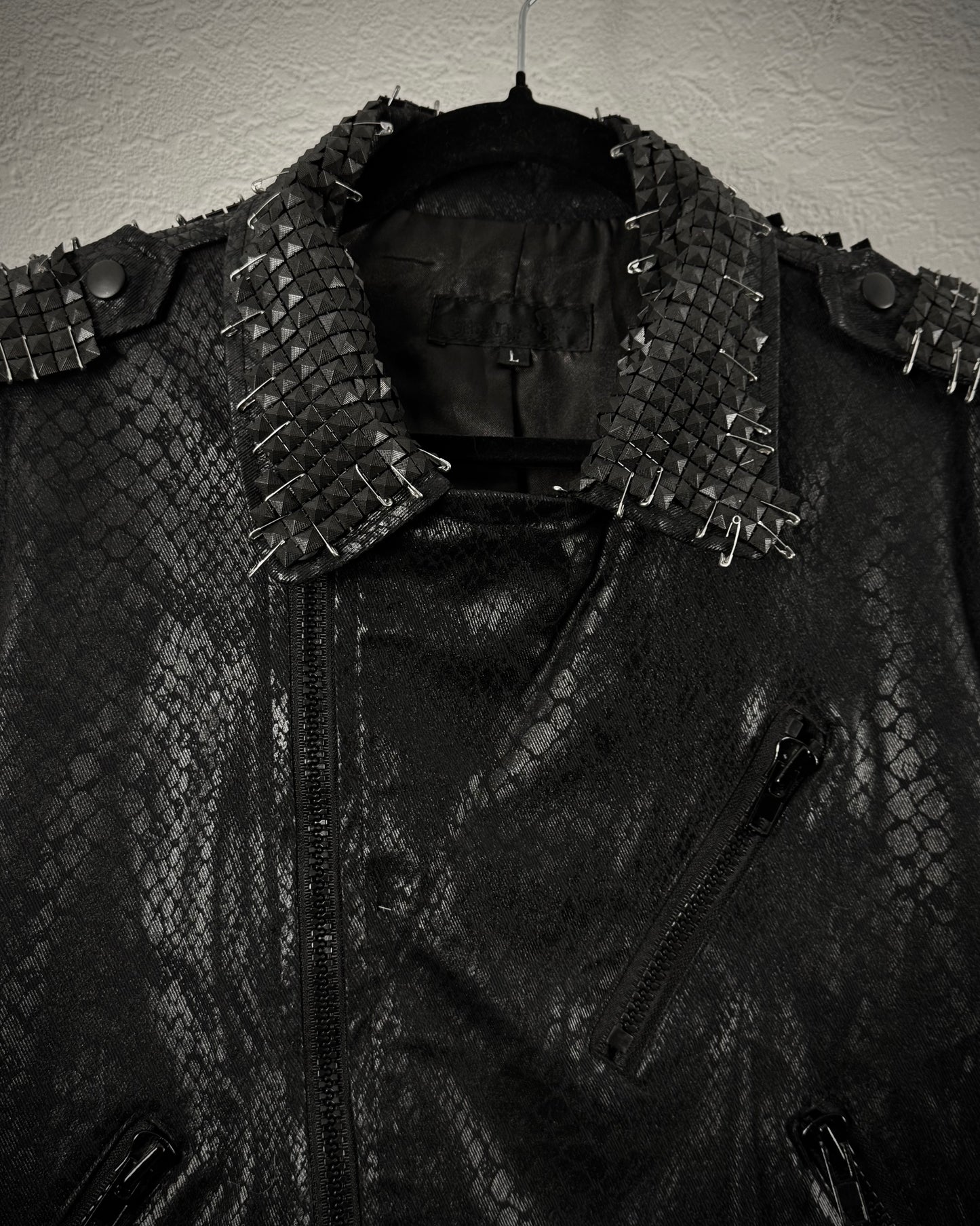 By The R Python Waxed Armor Studded Biker Jacket
