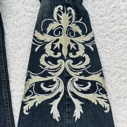 Tornado Mart Tribal Tattoo Embroidery Flared Jeans