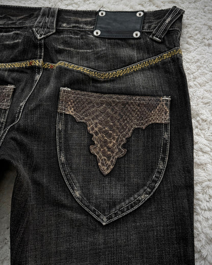 Semantic Design Python Detailed Sword Knee Flared Jeans