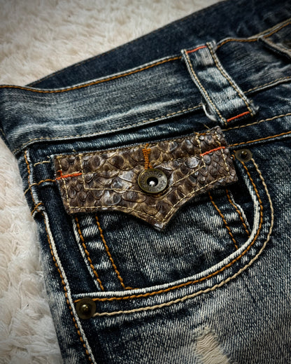 Semantic Design Python Pocket Detailed Spiral Flared Jeans