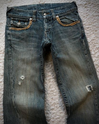 Tornado Mart Python Detailed Mud Washed Spiral Flared Jeans