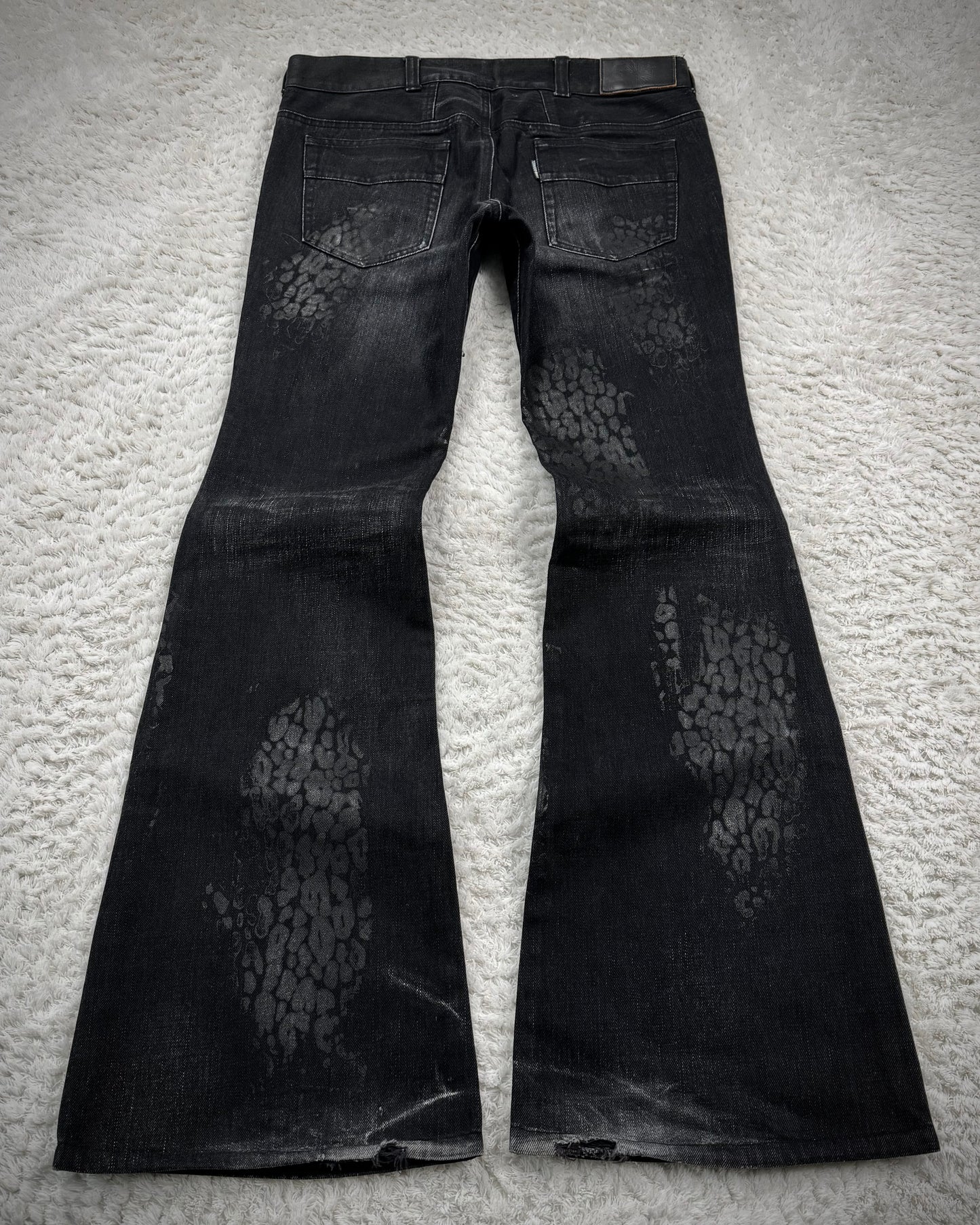Tornado Mart Leopard Waxed Flared Jeans