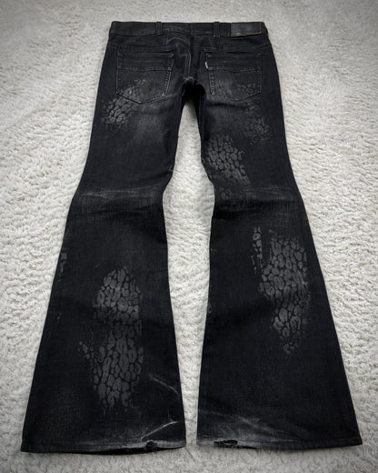 Tornado Mart Leopard Waxed Flared Jeans