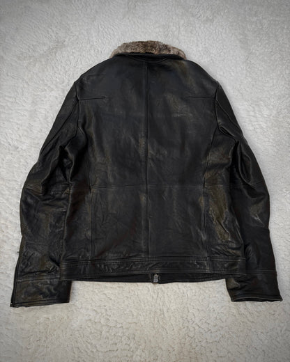 Comme Ça Men Rabbit Fur Collar Sheepskin Leather Jacket