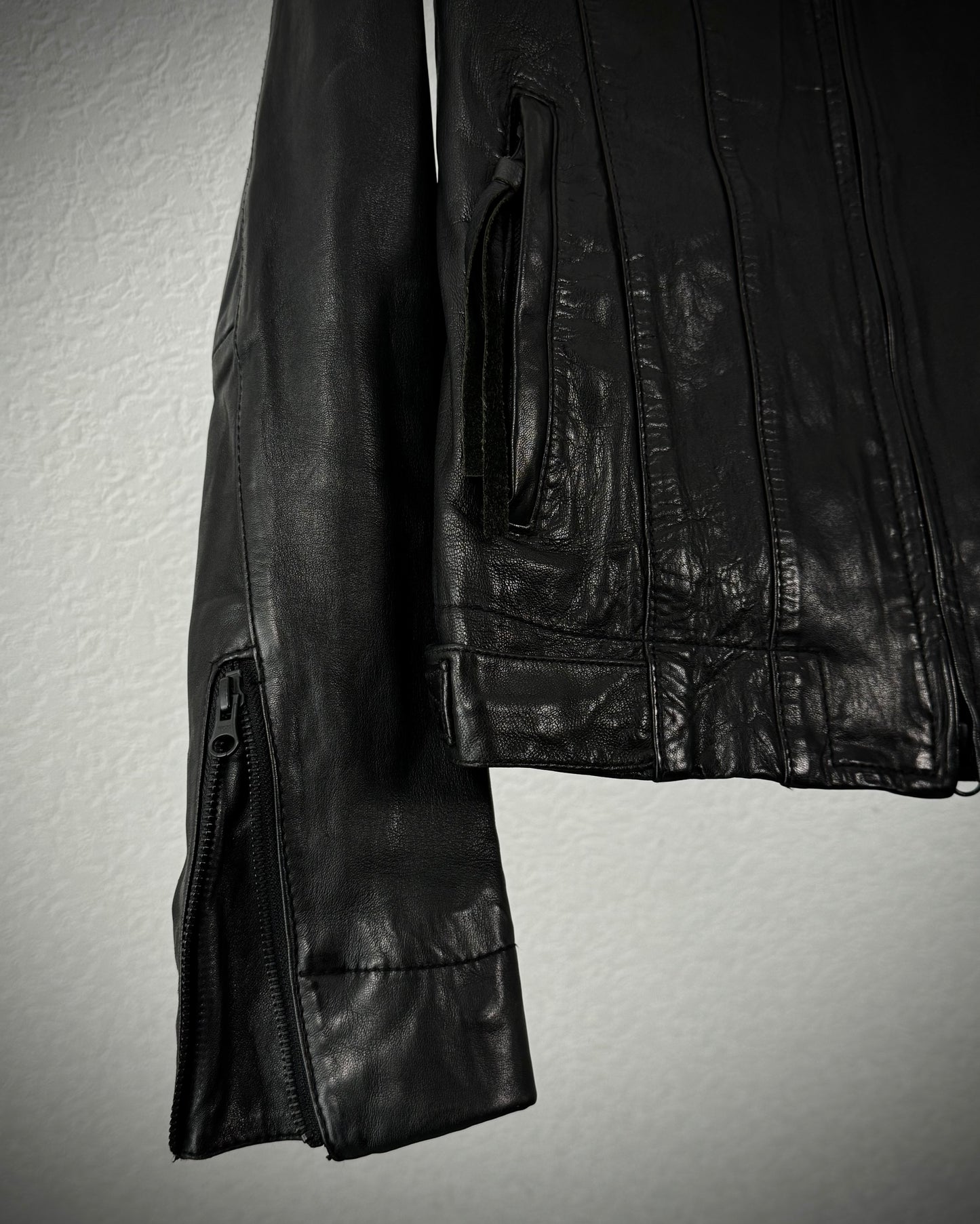 Edge Rupert Asymmetrical High Neck Leather Jacket