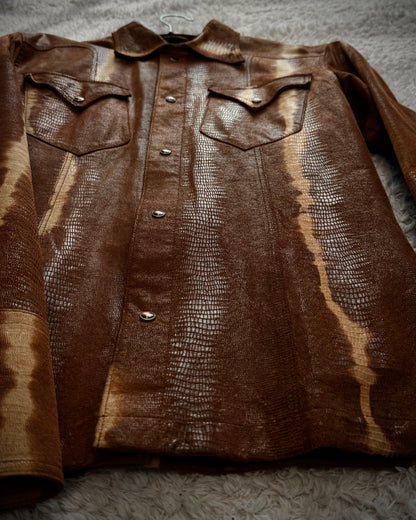 Tornado Mart Lizard Waxed Western Leather Shirt
