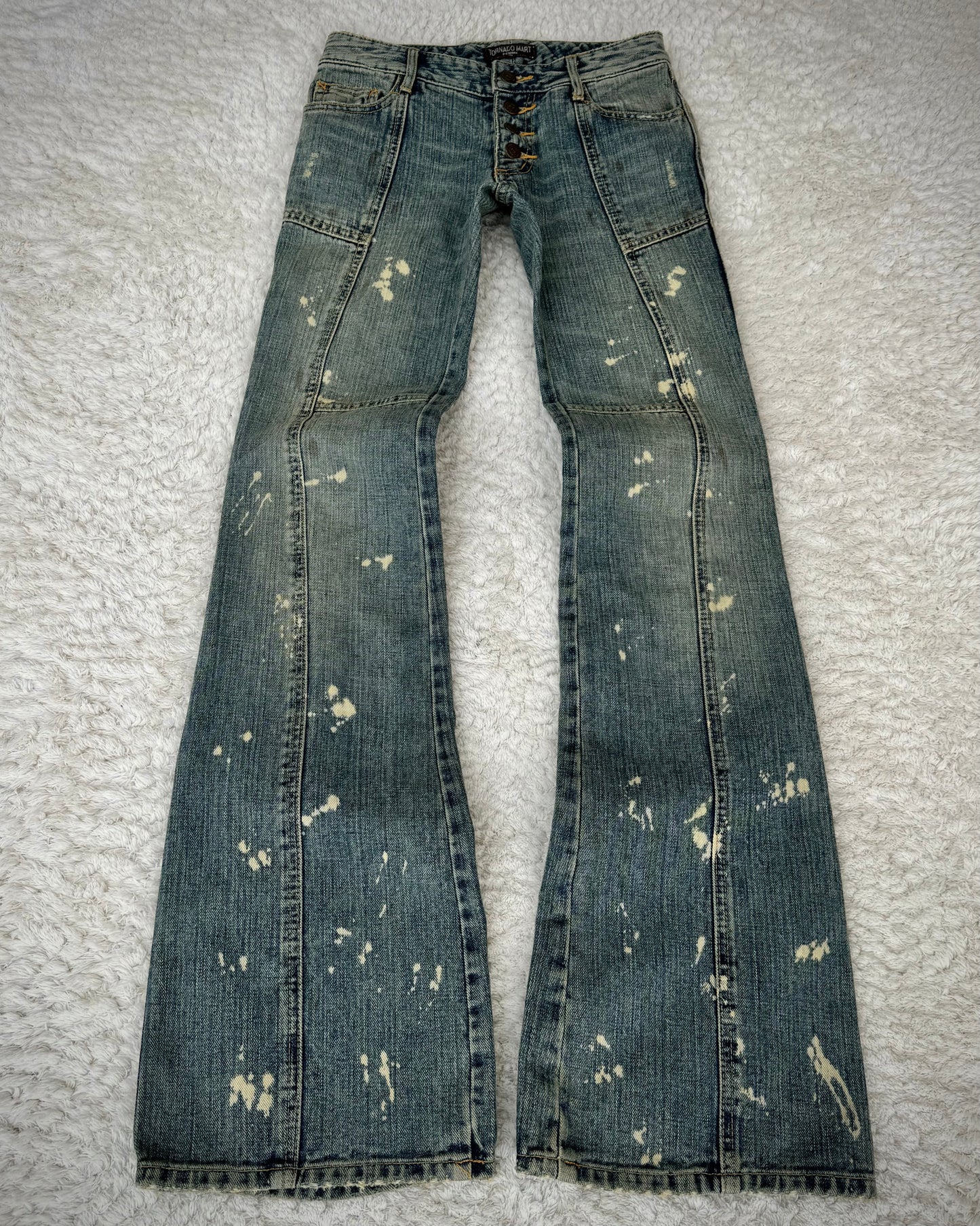 Tornado Mart Backlace Paint Splatter Flared Jeans