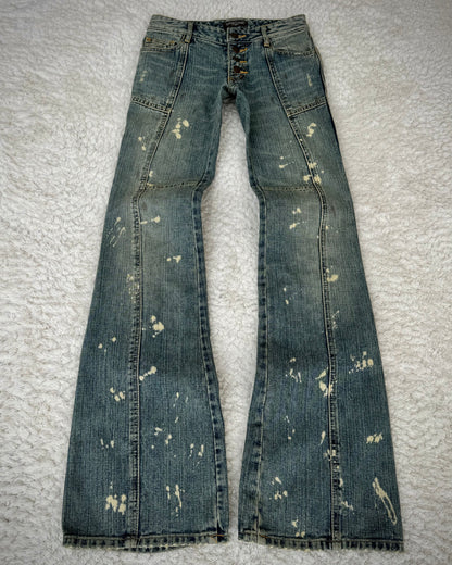 Tornado Mart Backlace Paint Splatter Flared Jeans