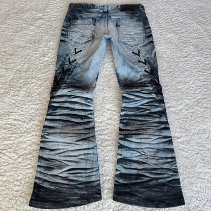 Tornado Mart Zebra Wash Spiral Lace Up Flared Jeans