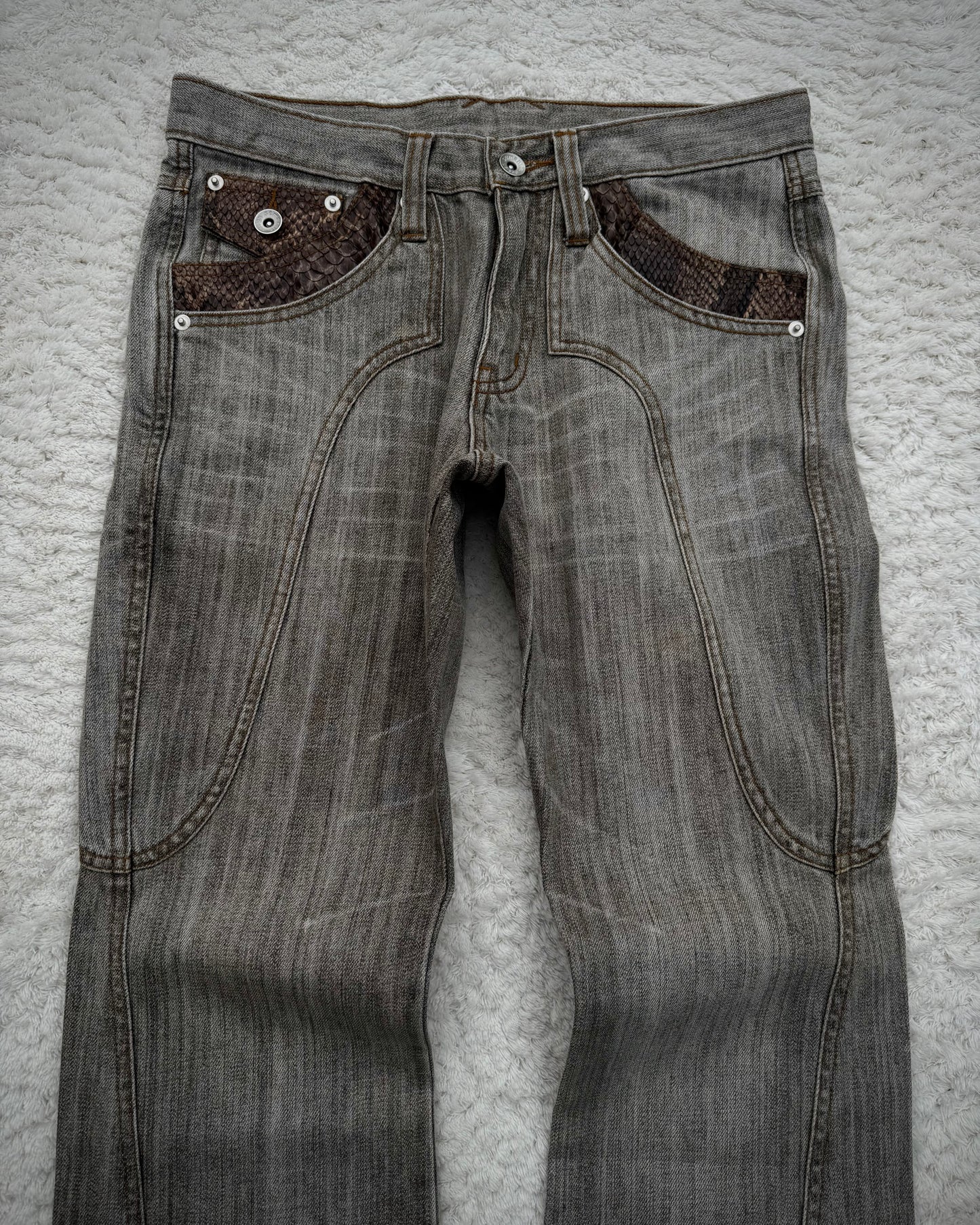 Semantic Design Python Detailed Earthy Bootcut Jeans