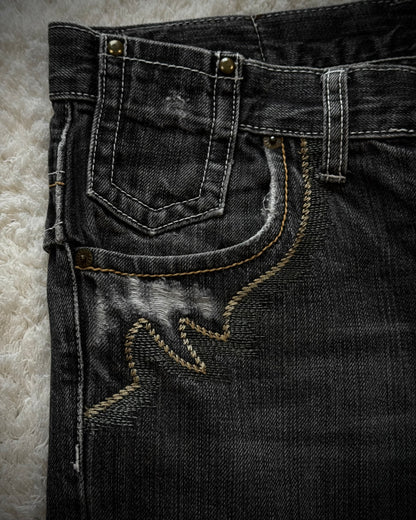 Tornado Mart Tribal Embroidery Spiral Flared Jeans