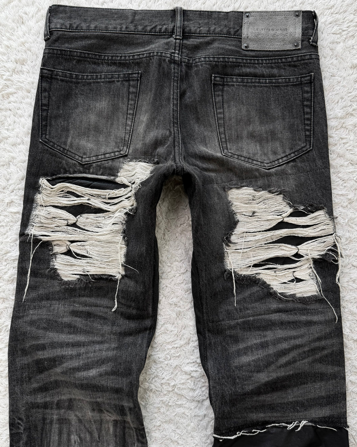Buffalo Bobs Leather Repaired Pierced Bootcut Jeans