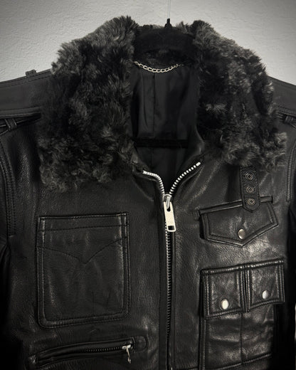 Abahouse Multi Pocket Fur Leather Jacket
