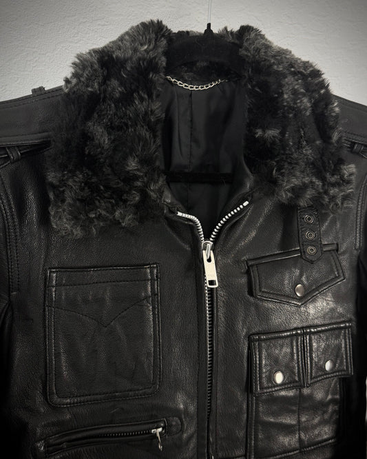 Abahouse Multi Pocket Fur Leather Jacket