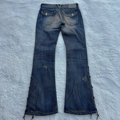 Vanquish Pierced Lace-Up Mud Wash Bootcut Denim