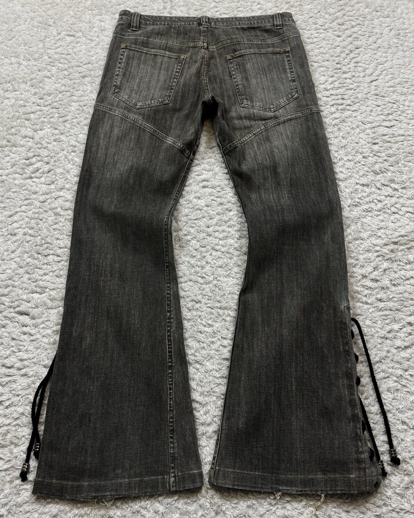 Tornado Mart Studded Lace Up Flared Jeans