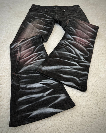 Tornado Mart Bordeaux Silver Whisker Washed Flared Jeans
